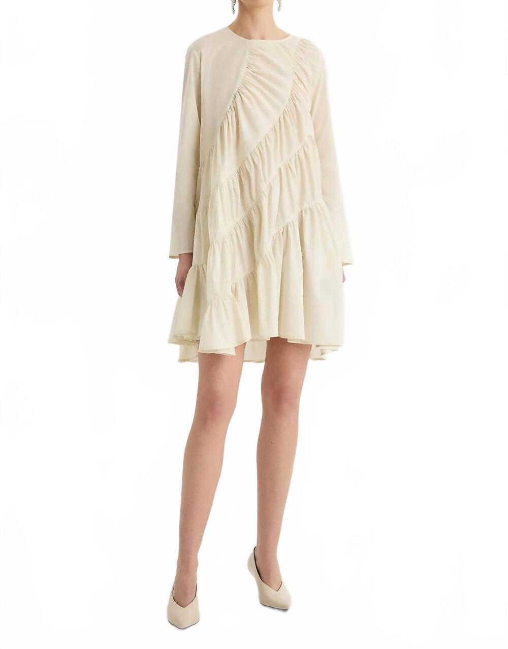 NEW MERLETTE solana long sleeve mini dress in chalk